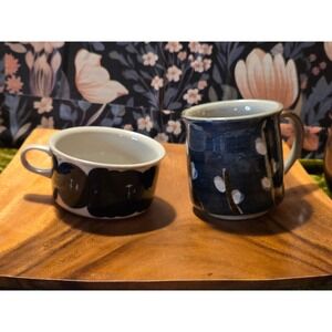 Vintage Otagiri Blue Coffe Mug and Arabia Finland‎ Blue Cappuccino Mug Set